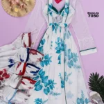 موديل صباحية طويل ستان مشجر كود 7050