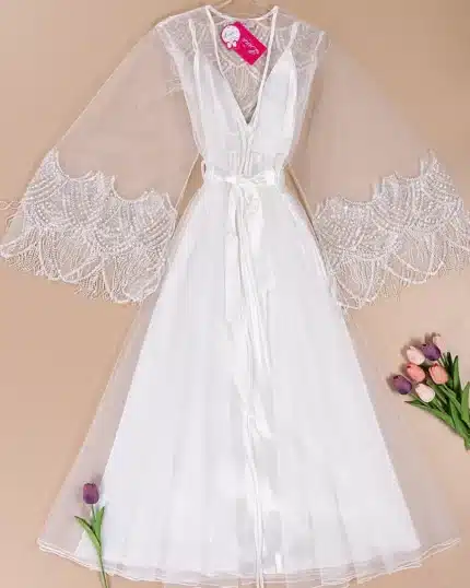 موديل صباحيه طويل أبيض كود 9417